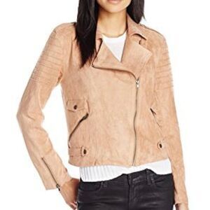 MINKPINK Women's Now Or Never Faux-Suede Multi Zipper Biker Bomber Jacket S